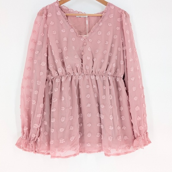 Maternity‎ Pink Ruffled Smocked Blouse Size L - Picture 2 of 11